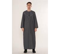 Thobez Men's Thobe Emirati Omani Zipped Jubba Islamic Embroidery Muslim Kaftan Eid in Dark Grey | Size: 56R Thobez Dark Grey 56R