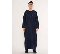 Thobez Men's Thobe Emirati Omani Zipped Jubba Islamic Embroidery Muslim Kaftan Eid in Navy | Size: 54R Thobez Navy 54R