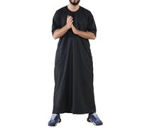 Thobez Mens Thobe Jubba Islamic Clothing Kaftan Half Sleeve Robe Moroccan Arab Zipped - 2XL - Black