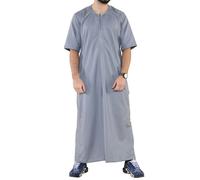 Thobez Mens Thobe Jubba Islamic Clothing Kaftan Half Sleeve Robe Moroccan Arab Zipped - Medium - Grey