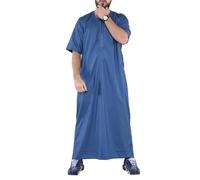 Thobez Mens Thobe Jubba Islamic Clothing Kaftan Half Sleeve Robe Moroccan Arab Zipped - Small - Blue