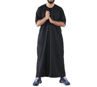 Thobez Mens Thobe Jubba Islamic Clothing Kaftan Half Sleeve Robe Moroccan Arab Zipped - X-Large - Black