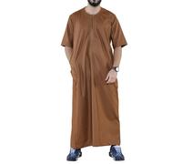 Thobez Mens Thobe Jubba Islamic Clothing Kaftan Half Sleeve Robe Moroccan Arab Zipped - X-Large - Brown