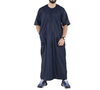 Thobez Mens Thobe Jubba Islamic Clothing Kaftan Half Sleeve Robe Moroccan Arab Zipped - X-Large - Navy