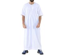 Thobez Mens Thobe Jubba Islamic Clothing Kaftan Half Sleeve Robe Moroccan Arab Zipped - X-Large - White