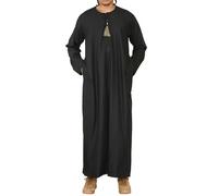 Thobez Men's Thobe Jubba Islamic Clothing Muslim Kaftan Emirati Omani Robe Arab Tassel - Black - X-Large