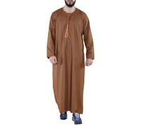 Thobez Men's Thobe Jubba Islamic Clothing Muslim Kaftan Emirati Omani Robe Arab Tassel - Medium - Camel