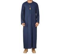 Mens Thobe Jubba Islamic Clothing Muslim Kaftan Emirati Omani Robe Arab Tassel - Navy-gold XL - 58