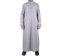 Mens Thobe Jubba Nehru Stand Collar Islamic Clothing Muslim Cotton Kaftan Dress Robe Saudi - Beige S - 52