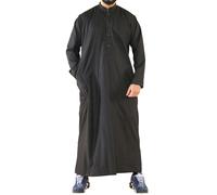 TruClothing Mens Thobe Jubba Nehru Stand Collar Islamic Clothing Muslim Cotton Kaftan Dress Robe Saudi - Black L - 56