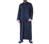 TruClothing Mens Thobe Jubba Nehru Stand Collar Islamic Clothing Muslim Cotton Kaftan Dress Robe Saudi - Navy S - 52