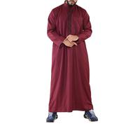 TruClothing Mens Thobe Jubba Nehru Stand Collar Islamic Clothing Muslim Cotton Kaftan Embroidery Eid Robe Saudi - Wine XL - 58