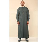 Thobez Men's Thobe Jubba Nehru Round Collar Islamic Clothing Muslim Kaftan Embroidery Eid Robe Saudi in Green | Size: 56R Thobez Green 56R