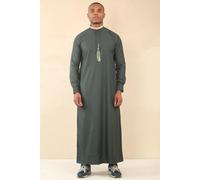 Thobez Men's Thobe Jubba Nehru Round Collar Islamic Clothing Muslim Kaftan Embroidery Eid Robe Saudi in Green | Size: 58R Thobez Green 58R