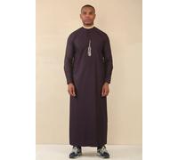 Thobez Men's Thobe Jubba Nehru Round Collar Islamic Clothing Muslim Kaftan Embroidery Eid Robe Saudi in Purple | Size: 56R Thobez Purple 56R
