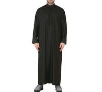 Thobez Men's Thobe Jubba Nehru Stand Collar Islamic Clothing Muslim Kaftan Eid Robe Saudi - 2XL - Black - Slim