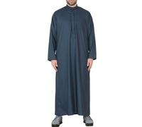 Mens Thobe Jubba Nehru Stand Collar Islamic Clothing Muslim Kaftan Eid Robe Saudi Slim Regular Fit - Navy Slim XXL - 60
