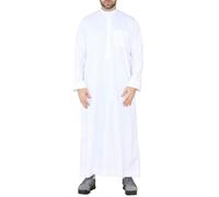 Thobez Men's Thobe Jubba Nehru Stand Collar Islamic Clothing Muslim Kaftan Eid Robe Saudi - 2XL - White - Slim