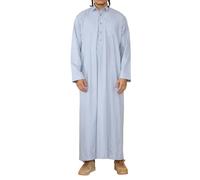 TruClothing Mens Thobe Jubba Turn Down Collar Islamic Muslim Cotton Kaftan Dress Robe Arabic - Light blue M - 54