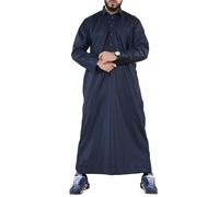 Thobez Men's Thobe Jubba Turn Down Collar Islamic Muslim Cotton Kaftan Dress Robe Arabic - Medium - Navy