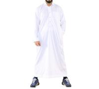 TruClothing Mens Thobe Jubba Turn Down Collar Islamic Muslim Cotton Kaftan Dress Robe Arabic - White M - 54