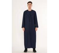 Thobez Men's Zip Eid Thobe Emirati Omani Jubba Islamic Bobble Button Muslim Kaftan in Navy | Size: 52R Thobez Navy 52R