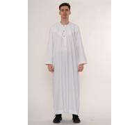 Thobez Men's Zip Eid Thobe Emirati Omani Jubba Islamic Bobble Button Muslim Kaftan in White | Size: 52R Thobez White 52R