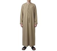 Thobez Men's Zip Thobe Emirati Omani Jubba Islamic Clothing Bobble Button Muslim Kaftan Eid Robe String Tassel - Beige 54