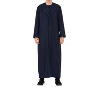 Thobez Men's Zip Thobe Emirati Omani Jubba Islamic Clothing Bobble Button Muslim Kaftan Eid Robe String Tassel - Navy 54
