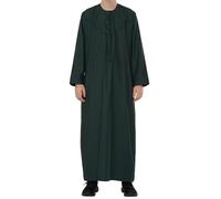 Thobez Men's Zip Thobe Emirati Omani Jubba Islamic Clothing Bobble Button Muslim Kaftan Eid Robe String Tassel - Green 56