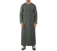Men's Thobe Emirati Omani Jubba Islamic Clothing Muslim Kaftan Eid Robe Arab Gold Embroidery - Green 54