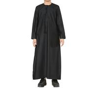 Boy's Thobe Emirati Omani Jubba Islamic Clothing Muslim Kaftan Eid Robe String Tassel - Black 46