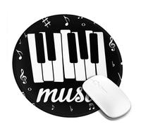 THOEWONG Music Notes Piano Key Black Mouse Pad, Round Gaming Mousepad for Computer Laptop Non-Slip Rubber Desk Mat,Cute Office Gift（8 Inch）