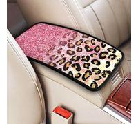 THOEWONG Pink Leopard Glitter Animal Print Auto Center Console Pad Cute Women Car Armrest Cushion Seat Box Cover Protector for Most Vehicle Truck Car Accessories