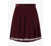 Thom Browne Womens Thom Browne Contrast-Stripe Pleated Corduroy Cotton Skirt Burgundy 10