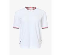 Thom Browne Womens Thom Browne Contrast-Stripe Trims Cotton Piqué Top White 12