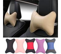 Thomakoo Car Neck Pillows 2pcs Pack Car Headrest Pillow Pu Leather Car Cervical Pillows for Traveling Car Pillows Filled by Fiber (Beige)