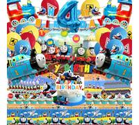 Thomas 4 Year Birthday Decoration - Tableware, Balloons, Cake, Plates, Napkins - Party Decorations