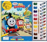 Thomas All Engines Go Deluxe Poster Paint & Color - Coloring Book for kids, 80 illustrations, 10 watercolor paints, 12 crayons, 1 paint brush