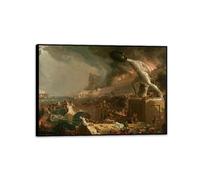 Thomas Cole Canvas Wall Art The Course of Empire Destruction Poster Print on canvas Classic Painting Modern Home Decor for Office Bedroom 55x40cm(22x16in) Black Framed