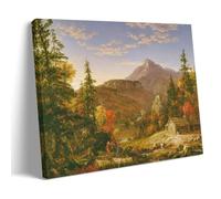 Thomas Cole The Hunter's Return Wall Art - Hudson River School Style Print with Rustic Cabin And Natural Scenery Frame 08x12inch(20x30cm)