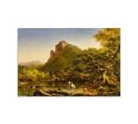Thomas Cole's The Mountain Ford - Hudson River School Wall Art Featuring A White Horse Crossing A Stream in A Scenic Mountain Landscape Canvas Painting Wall Art Decorative Picture Prints Modern Decor