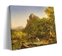 Thomas Cole's The Mountain Ford - Hudson River School Wall Art Featuring A White Horse Crossing A Stream in A Scenic Mountain Landscape Home Decor Wall Art Hanging Picture Print Bedroom Decorative Pai
