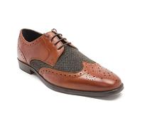 Thomas Crick ‘Bruno’ Men’s Genuine Leather Brogue Oxford Shoes with Tweed Panel | 4 Eyelet Lace-Up Smart Formal Dress Shoes for Work, Office & Occasions Tan