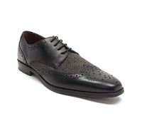 Thomas Crick ‘Bruno’ Men’s Genuine Leather Brogue Oxford Shoes with Tweed Panel | 4 Eyelet Lace-Up Smart Formal Dress Shoes for Work, Office & Occasions Black