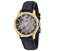 Thomas Earnhshaw Men's Bauer Shadow Mechanical Watch with Black Dial Skeleton Display and Black Leather Strap ES-8061-03