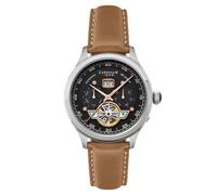 Thomas Earnshaw Men's 43mm Baron Grand Date Calendar Open Heart Automatic Abbey Black Watch with Leather Strap ES-8187-05