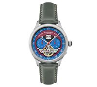 Thomas Earnshaw Men's 43mm Baron Grand Date Calendar Open Heart Automatic English Blue Watch with Leather Strap ES-8187-08