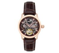 Thomas Earnshaw Mens 44mm Longitude Dual Time Automatic Skeleton Watch with Genuine Leather Strap ES-8063