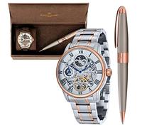 Thomas Earnshaw Men's Automatic Skeleton Watch 44mm Long with 12 Hour Display, Sun and Moon and Decorated Rotor, Watch and Ballpoint Pen Gift Set